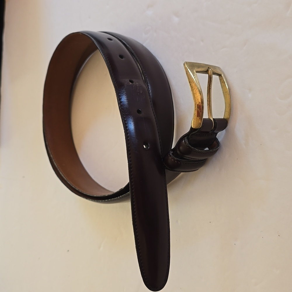 Allen Edmonds Mens DARK Brown Leather Dress Belt Gold Buckle Lux Sz.M/L
